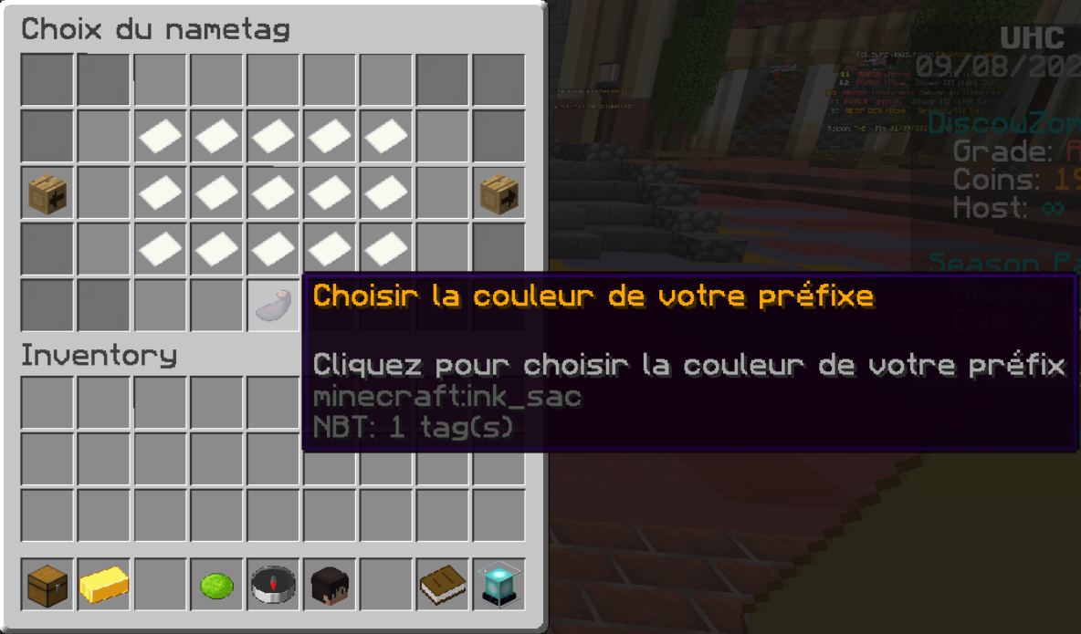 Sélection de la couleur du tametag parmis tous